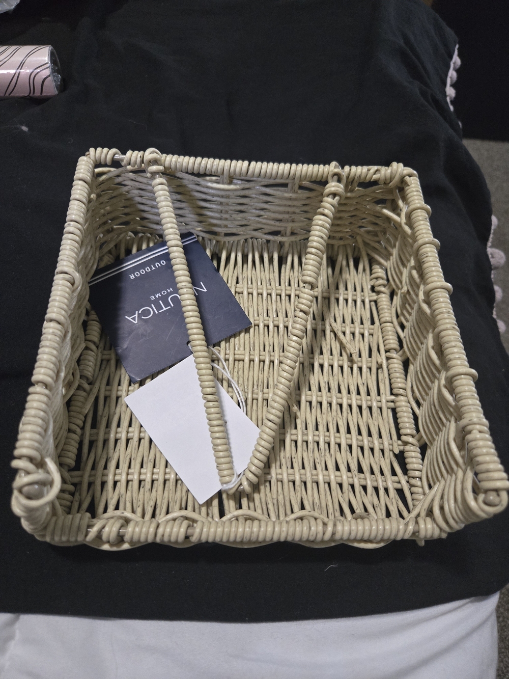 Nautica Natural-Tone Woven Square Basket with Handles